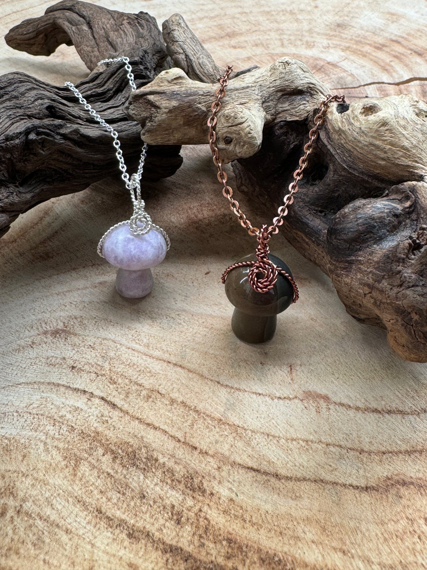 Genuine Gemstone Mushroom Pendants