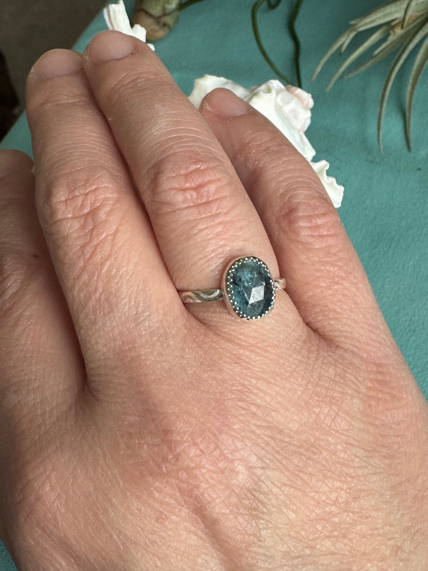 Teal Moss Kyanite Ring