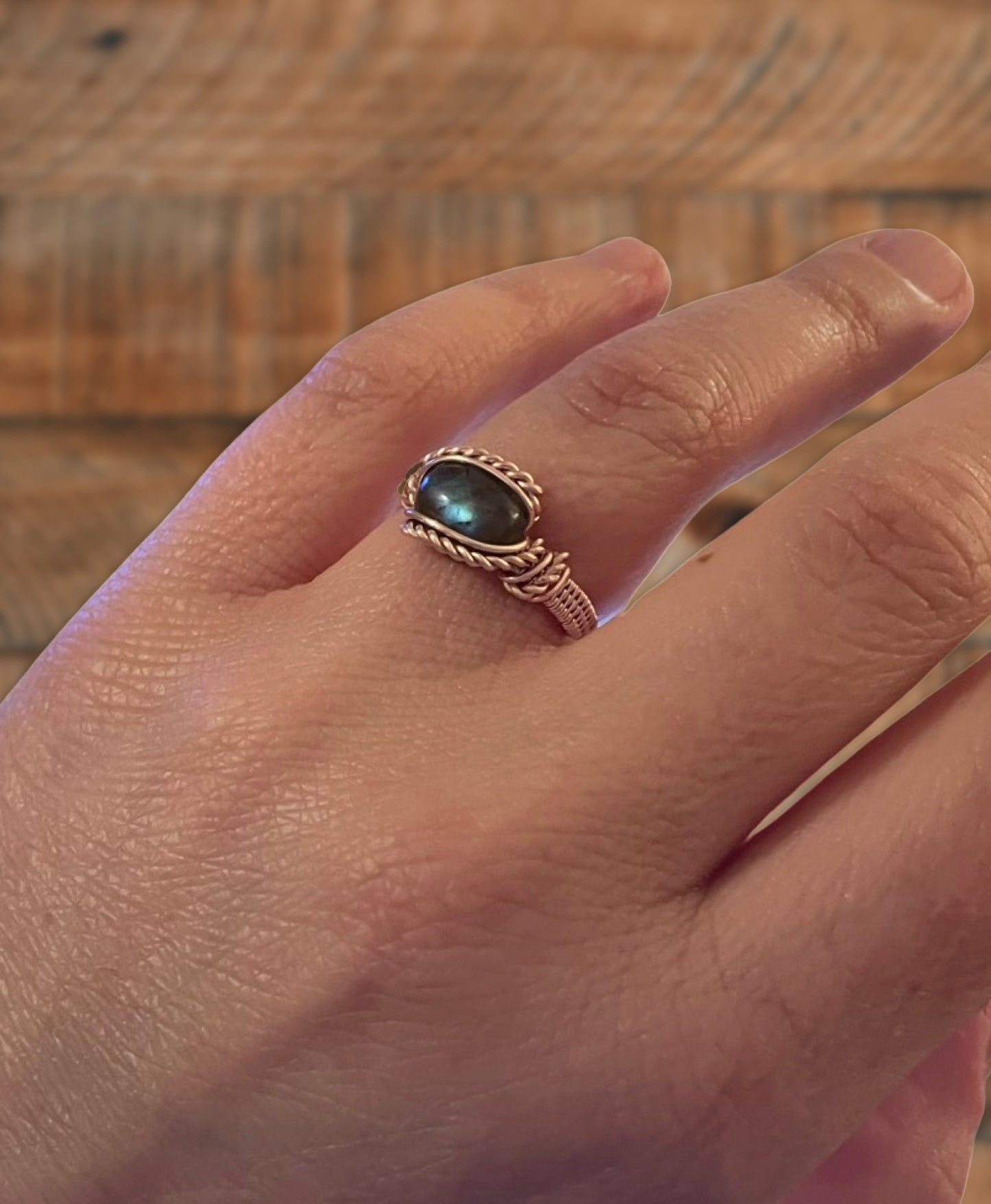 Size 7 | Labradorite & Rose Gold Dipped Copper Ring