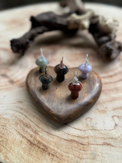 Genuine Gemstone Mushroom Pendants