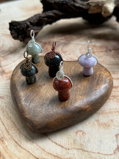 Genuine Gemstone Mushroom Pendants