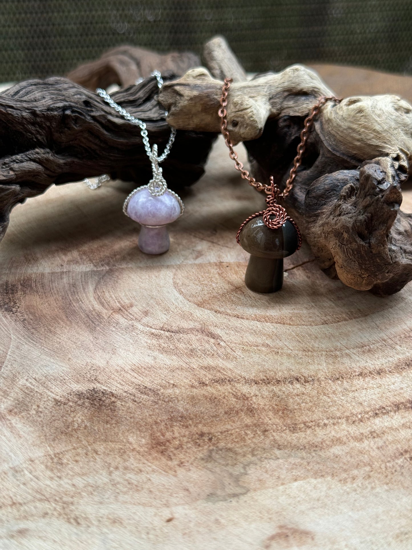 Genuine Gemstone Mushroom Pendants