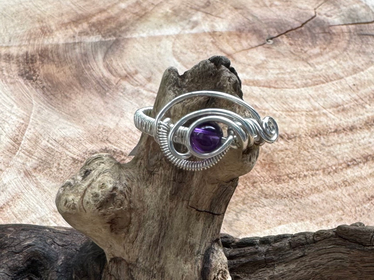 Size 8.5 | Amethyst Celestial Eye Wire Wrapped Ring