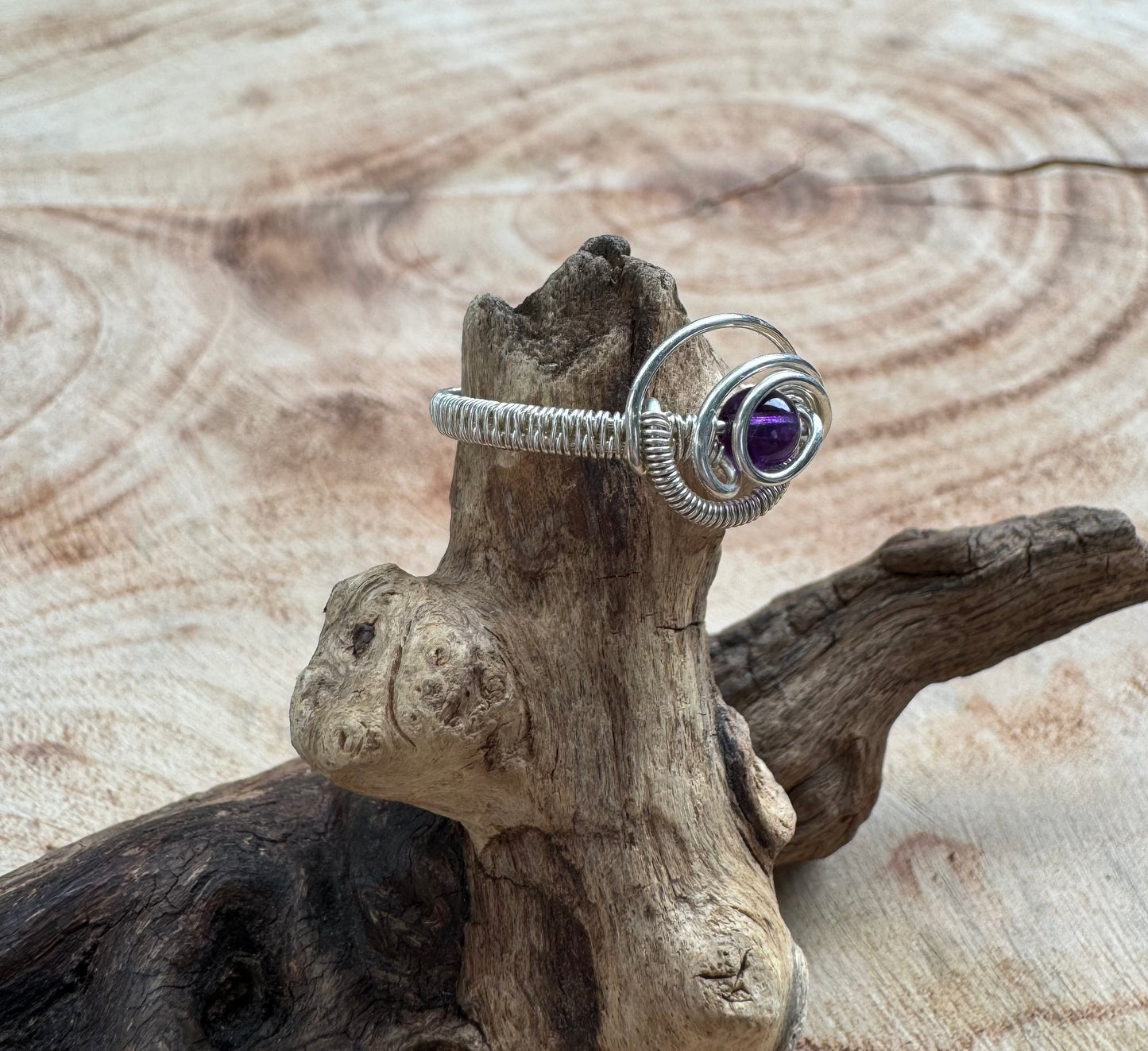 Size 8.5 | Amethyst Celestial Eye Wire Wrapped Ring