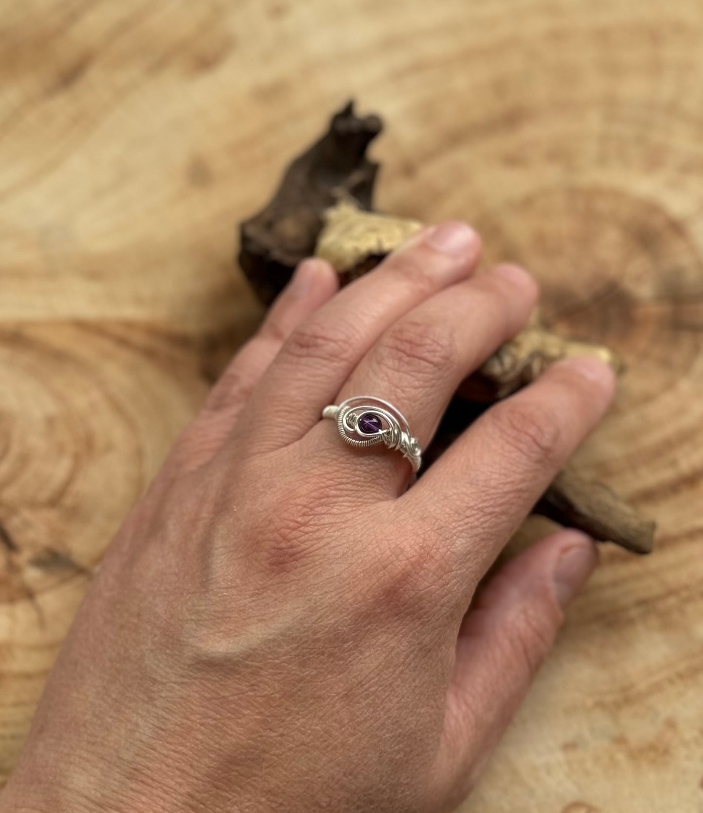 Size 8.5 | Amethyst Celestial Eye Wire Wrapped Ring