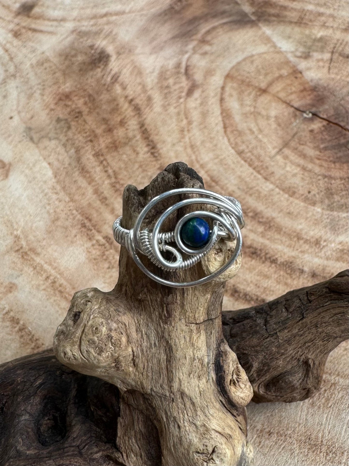 Size 7 | Azurite Celestial Eye Wire Wrapped Ring