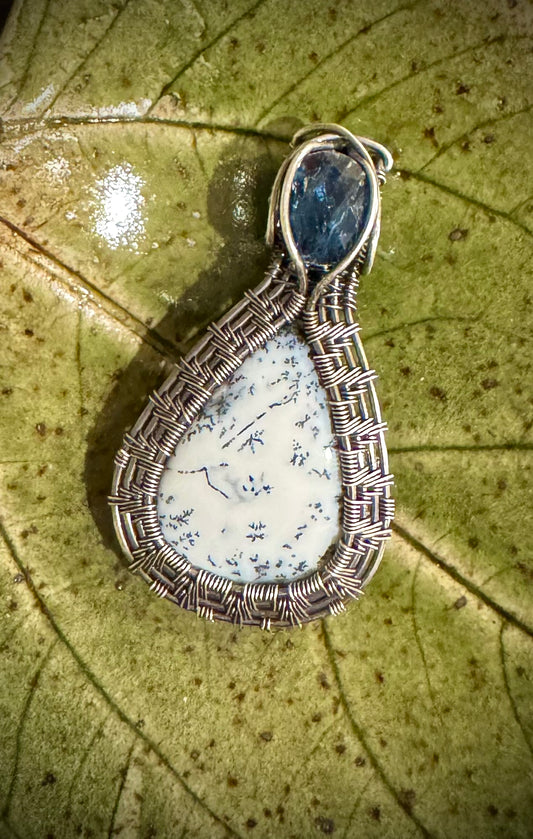 Dendritic Agate with Teal Moss Kyanite Pendant