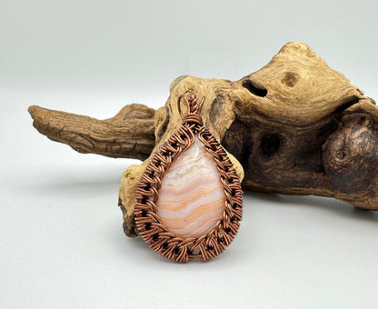 The Ostara Collection || Pink Lace Agate Pendant (Copper)