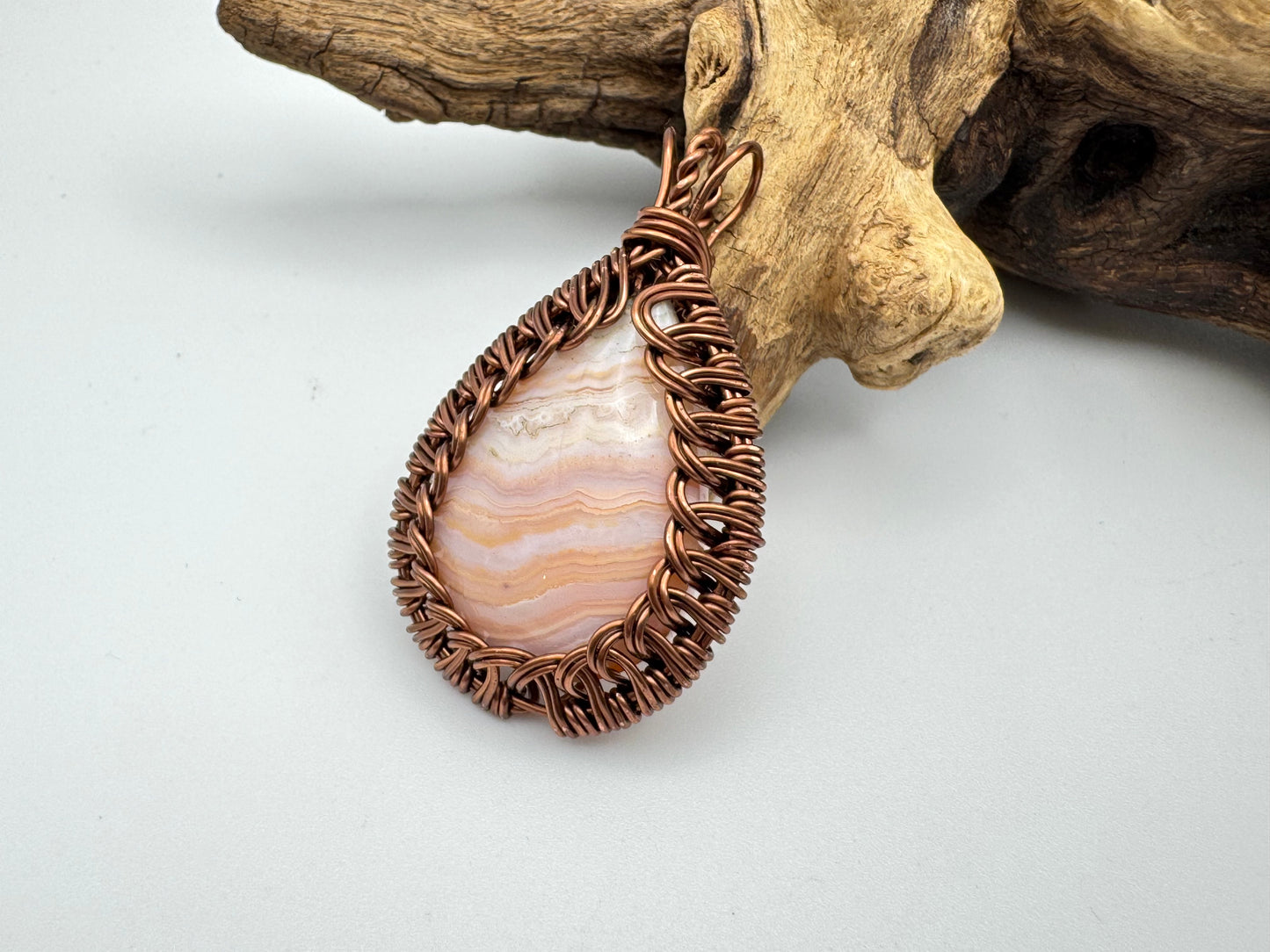 The Ostara Collection || Pink Lace Agate Pendant (Copper)