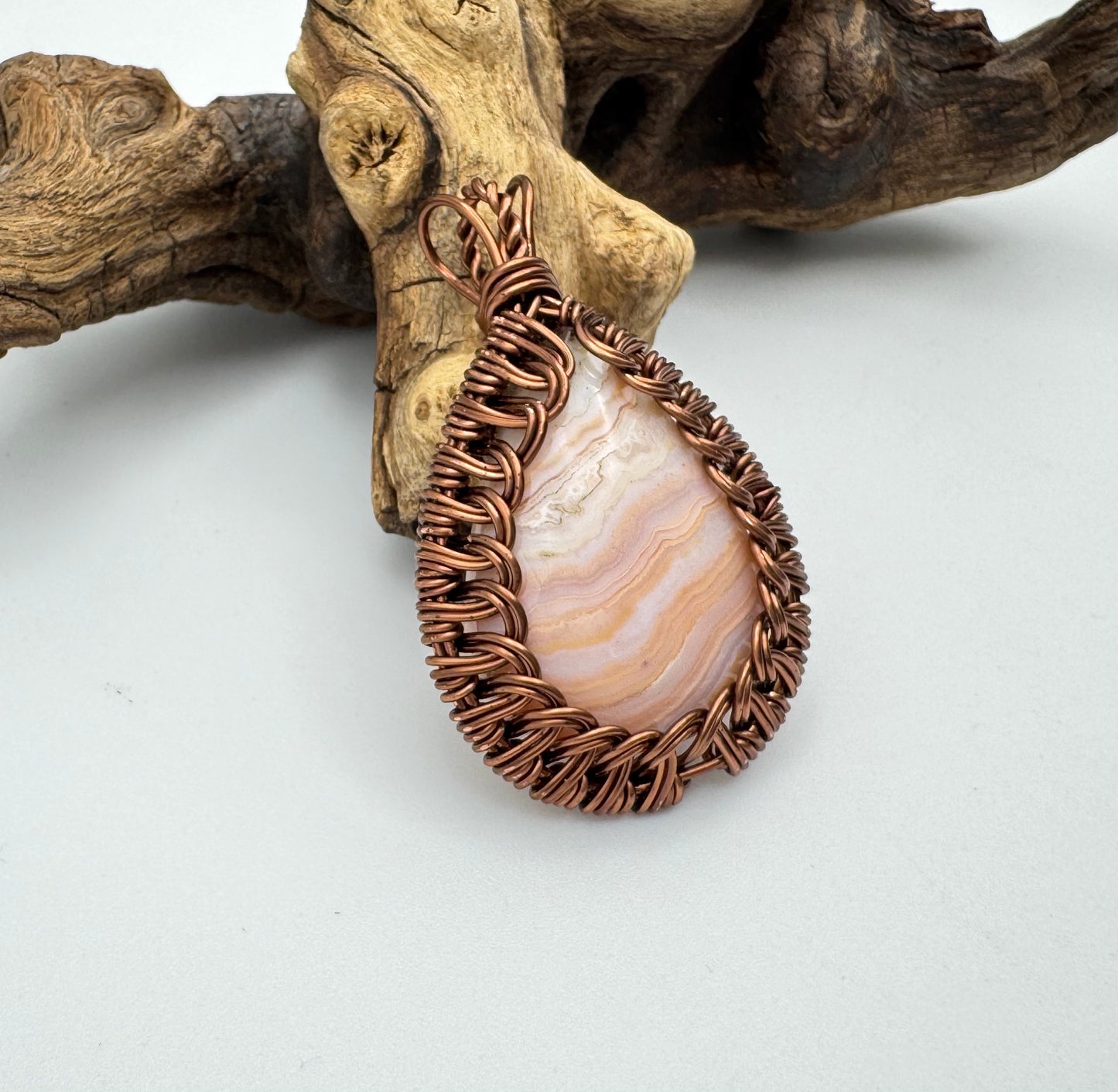 The Ostara Collection || Pink Lace Agate Pendant (Copper)