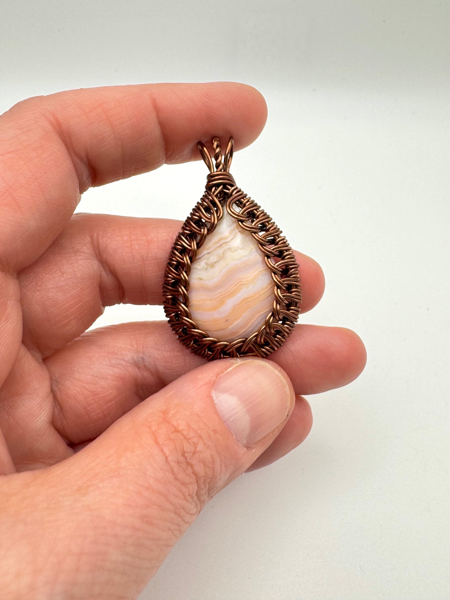 The Ostara Collection || Pink Lace Agate Pendant (Copper)