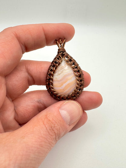 The Ostara Collection || Pink Lace Agate Pendant (Copper)