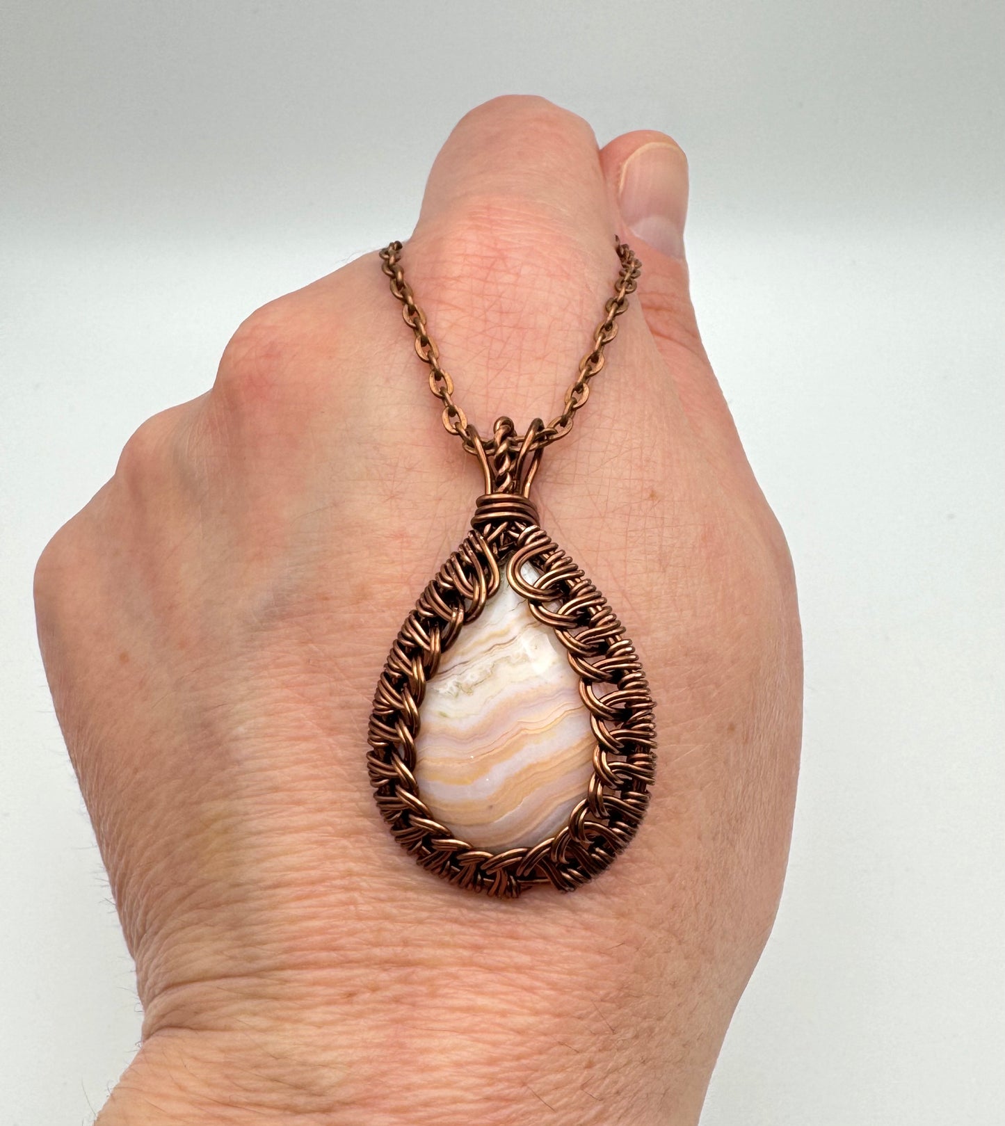 The Ostara Collection || Pink Lace Agate Pendant (Copper)