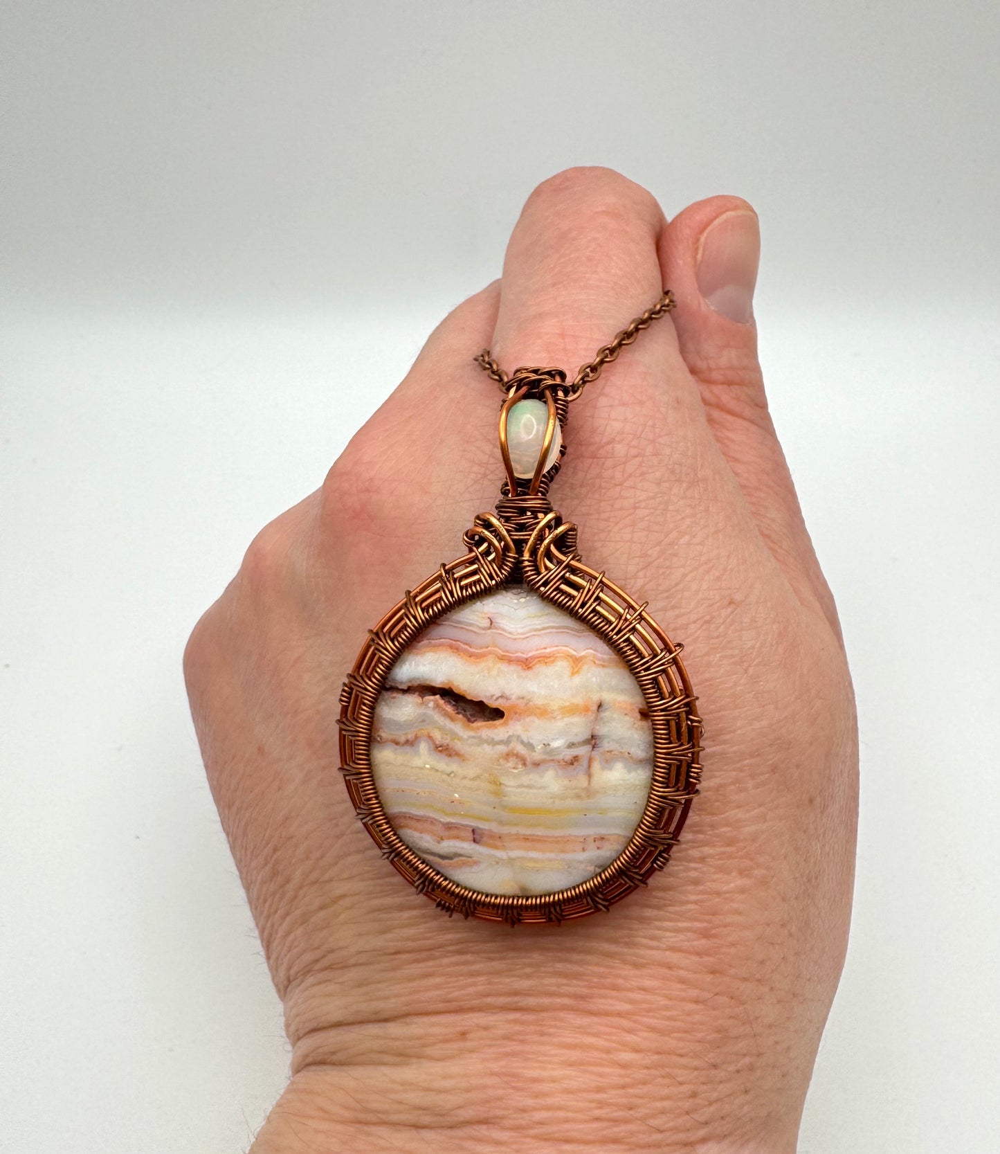 The Ostara Collection || Lace Agate & Opal Pendant