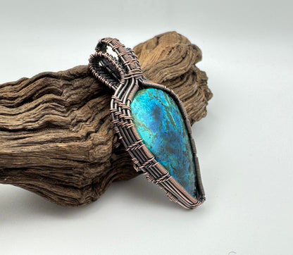 Chrysocolla Pendant in Oxidized Copper