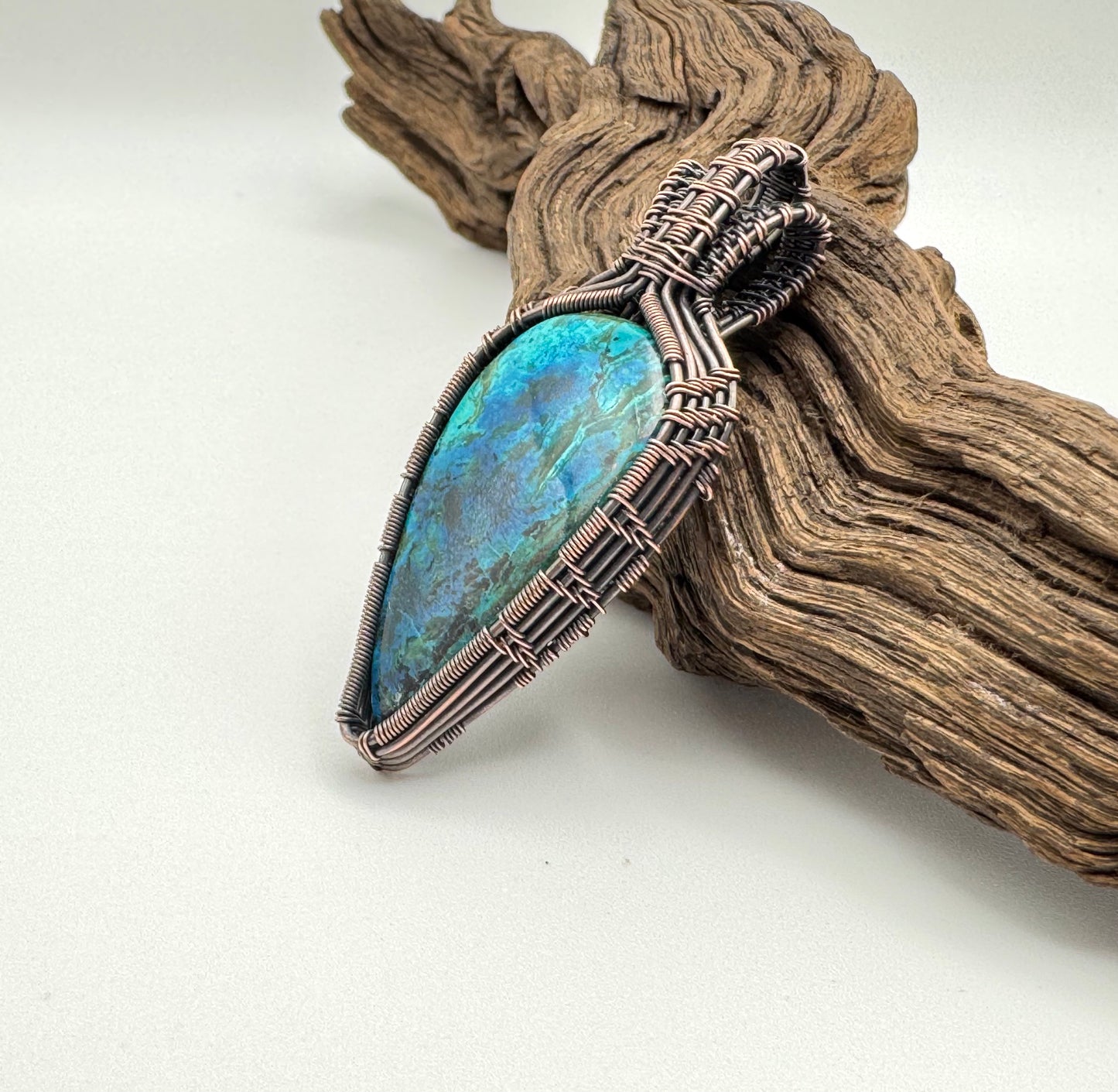 Chrysocolla Pendant in Oxidized Copper
