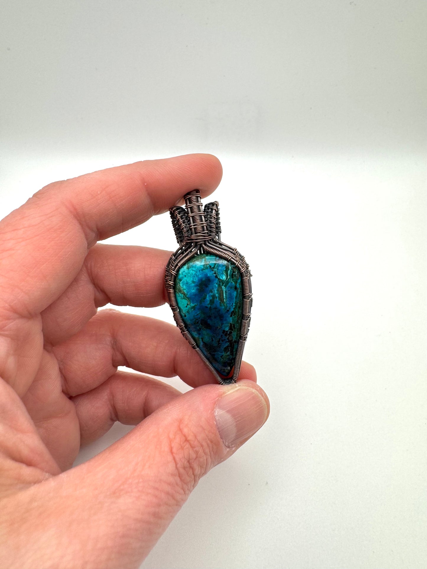 Chrysocolla Pendant in Oxidized Copper