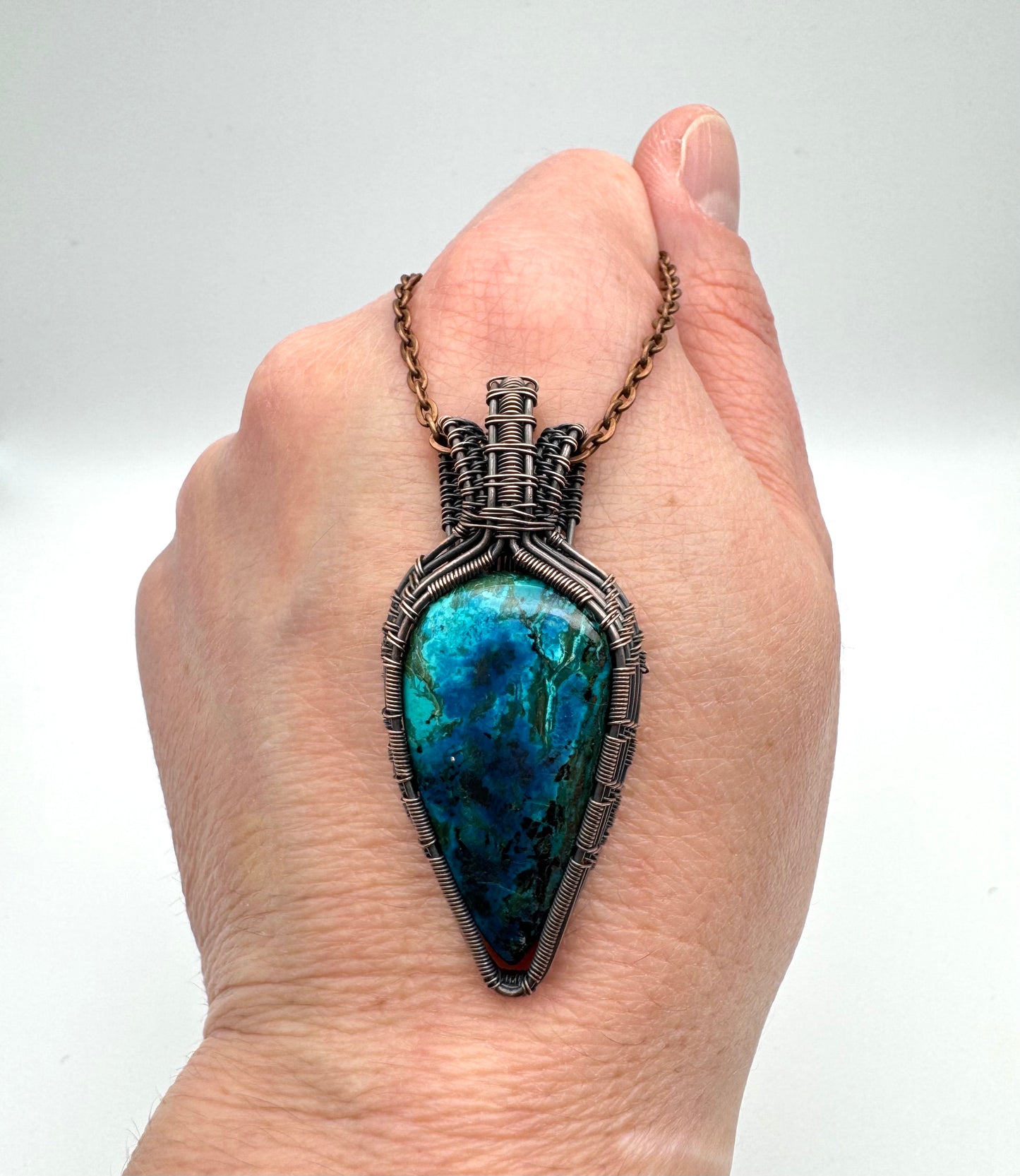 Chrysocolla Pendant in Oxidized Copper