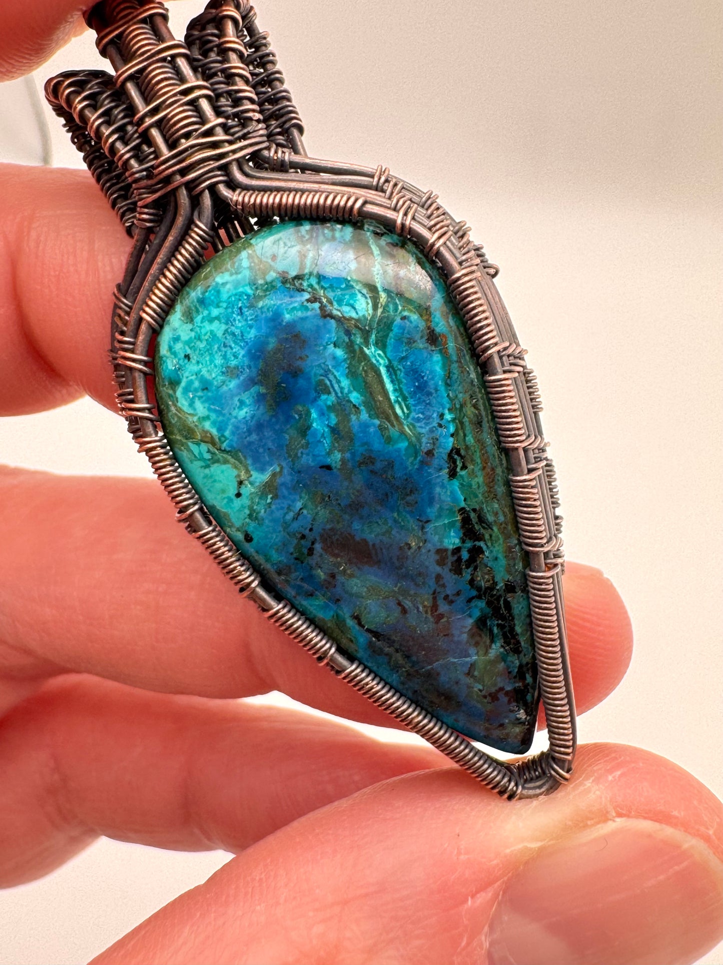 Chrysocolla Pendant in Oxidized Copper