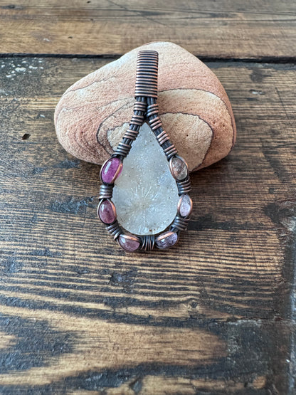 Frozen Embers || Crystal Druzy & Tourmaline Pendant