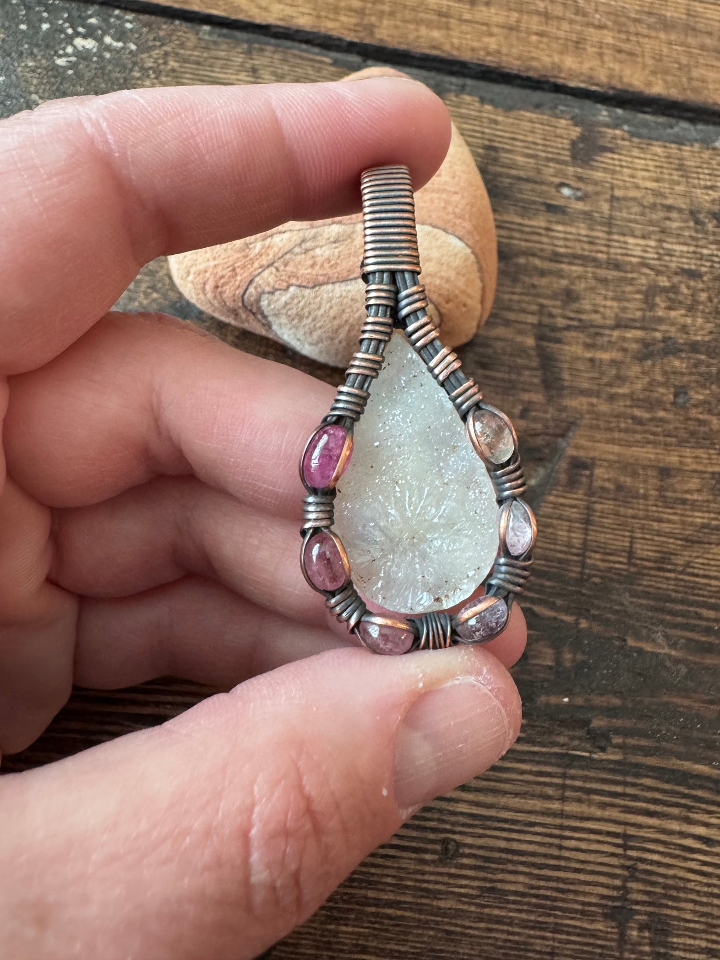 Frozen Embers || Crystal Druzy & Tourmaline Pendant