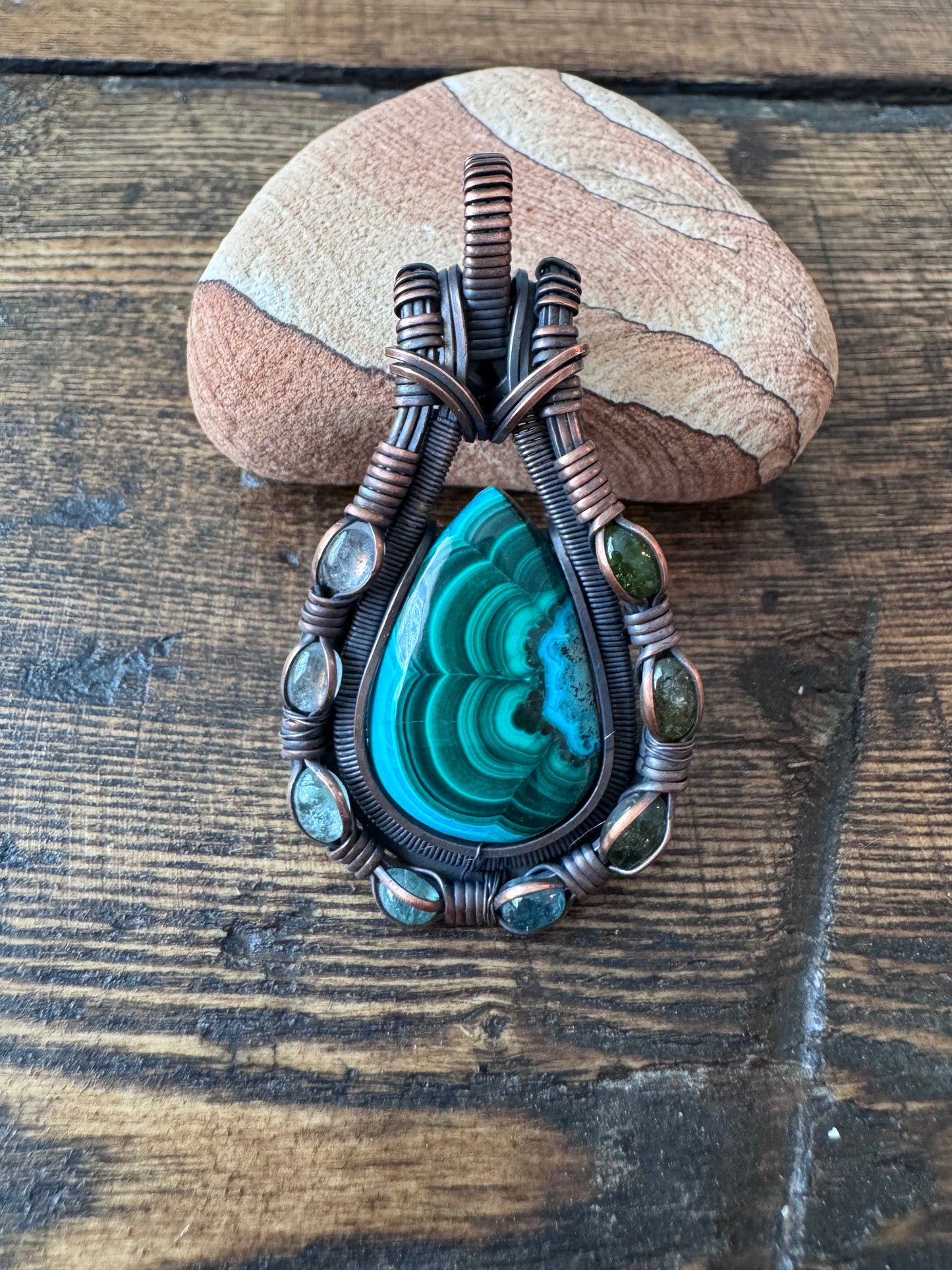 Verdant Current || Malachite Chrysocolla & Tourmaline Pendant