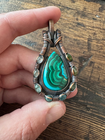 Verdant Current || Malachite Chrysocolla & Tourmaline Pendant