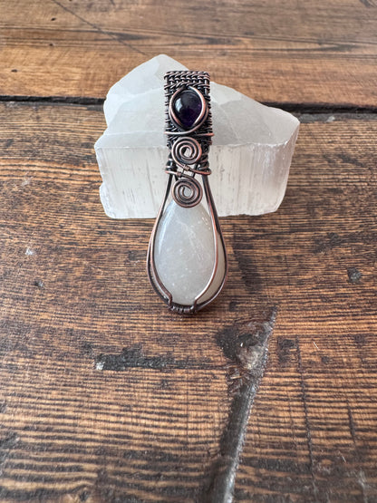 Moonlit Daydream || Gray Moonstone & Amethyst Pendant