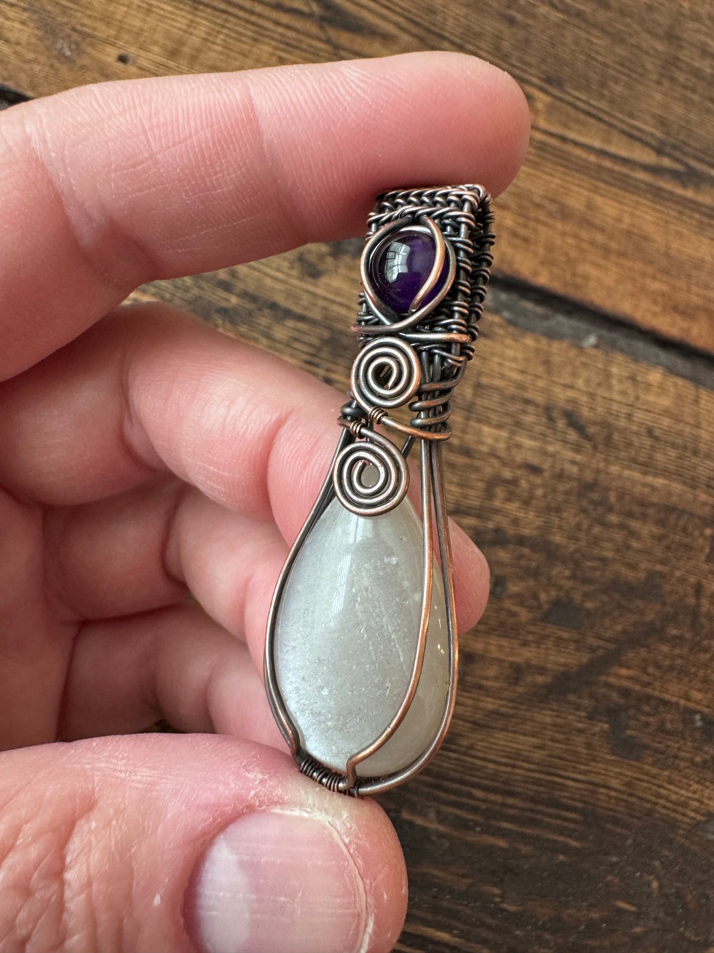 Moonlit Daydream || Gray Moonstone & Amethyst Pendant