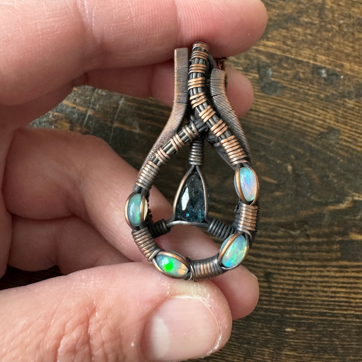 The Dreamwalker || Teal Moss Kyanite & Opal Pendant