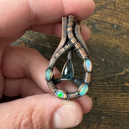 The Dreamwalker || Teal Moss Kyanite & Opal Pendant