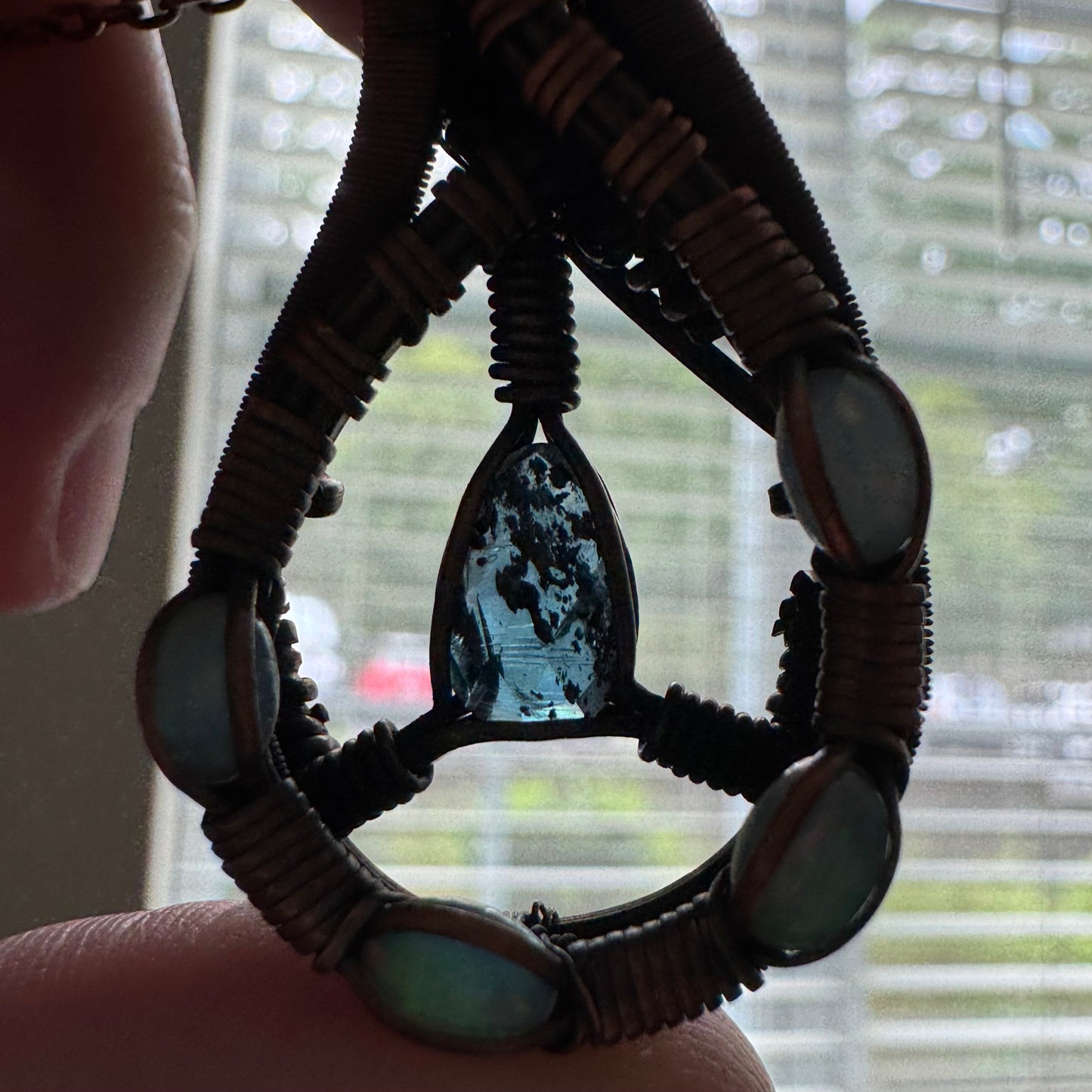 The Dreamwalker || Teal Moss Kyanite & Opal Pendant