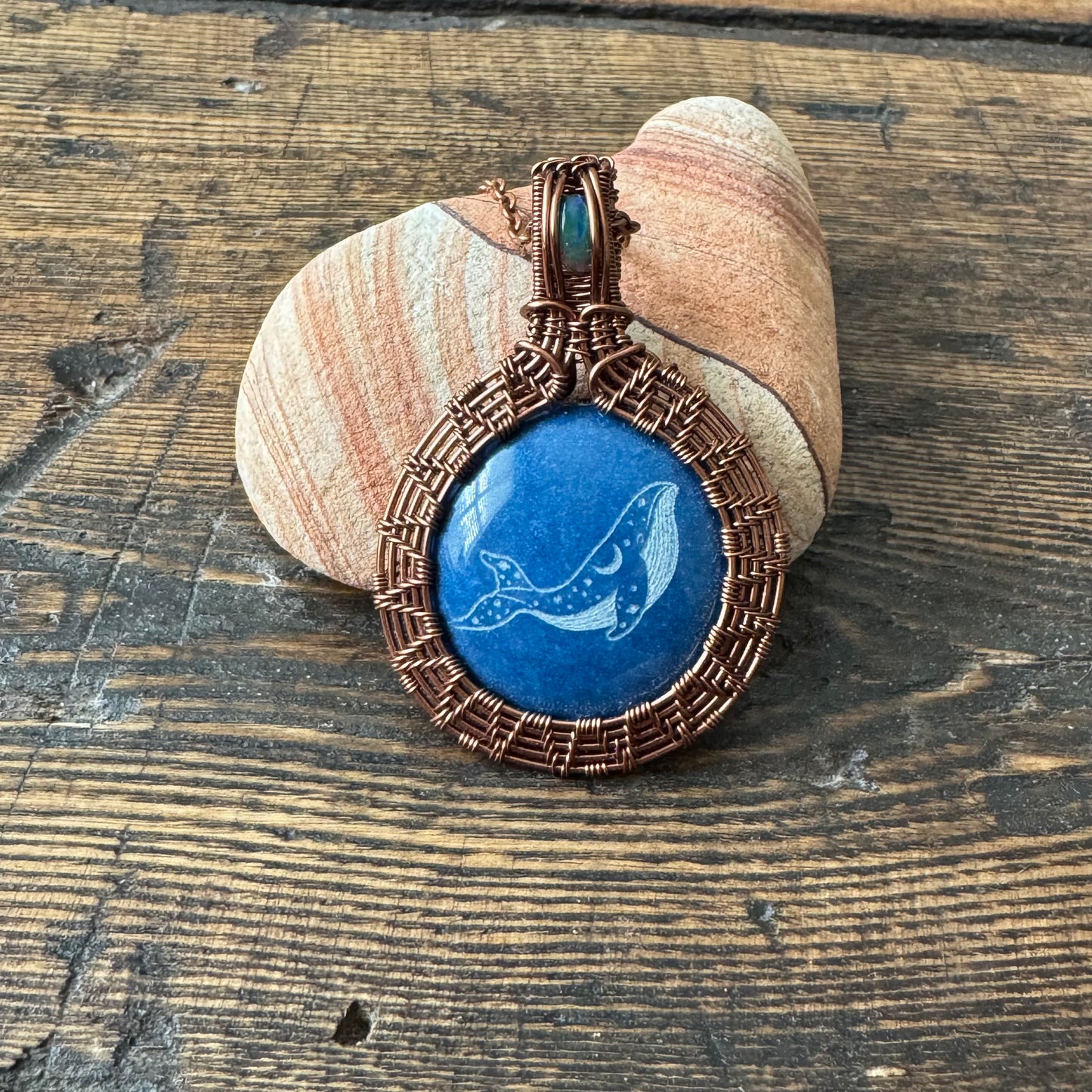 The Drifter || Etched Whale Blue Quartz Pendant
