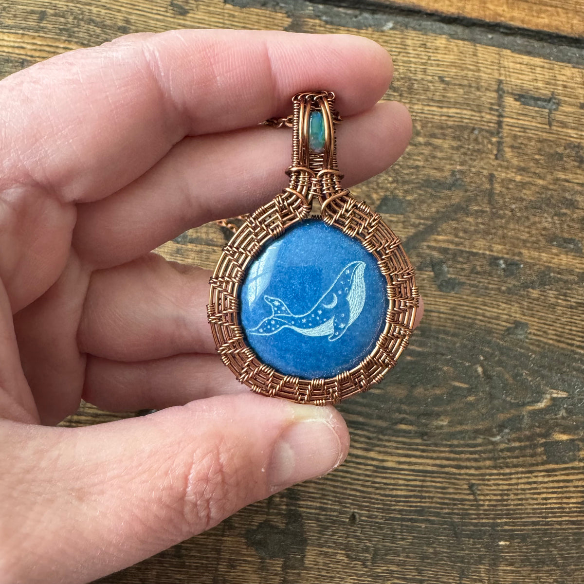 The Drifter || Etched Whale Blue Quartz Pendant
