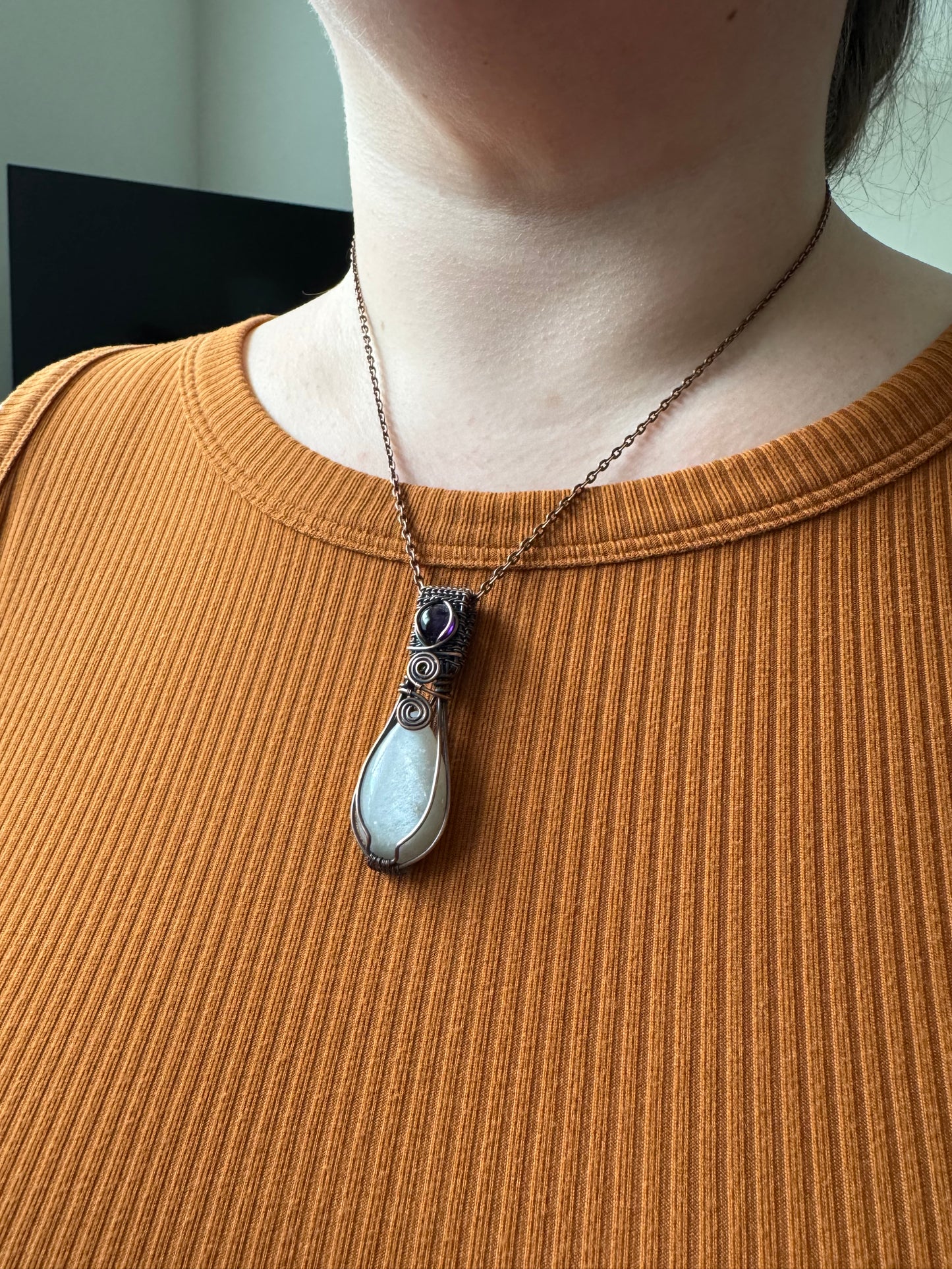 Moonlit Daydream || Gray Moonstone & Amethyst Pendant