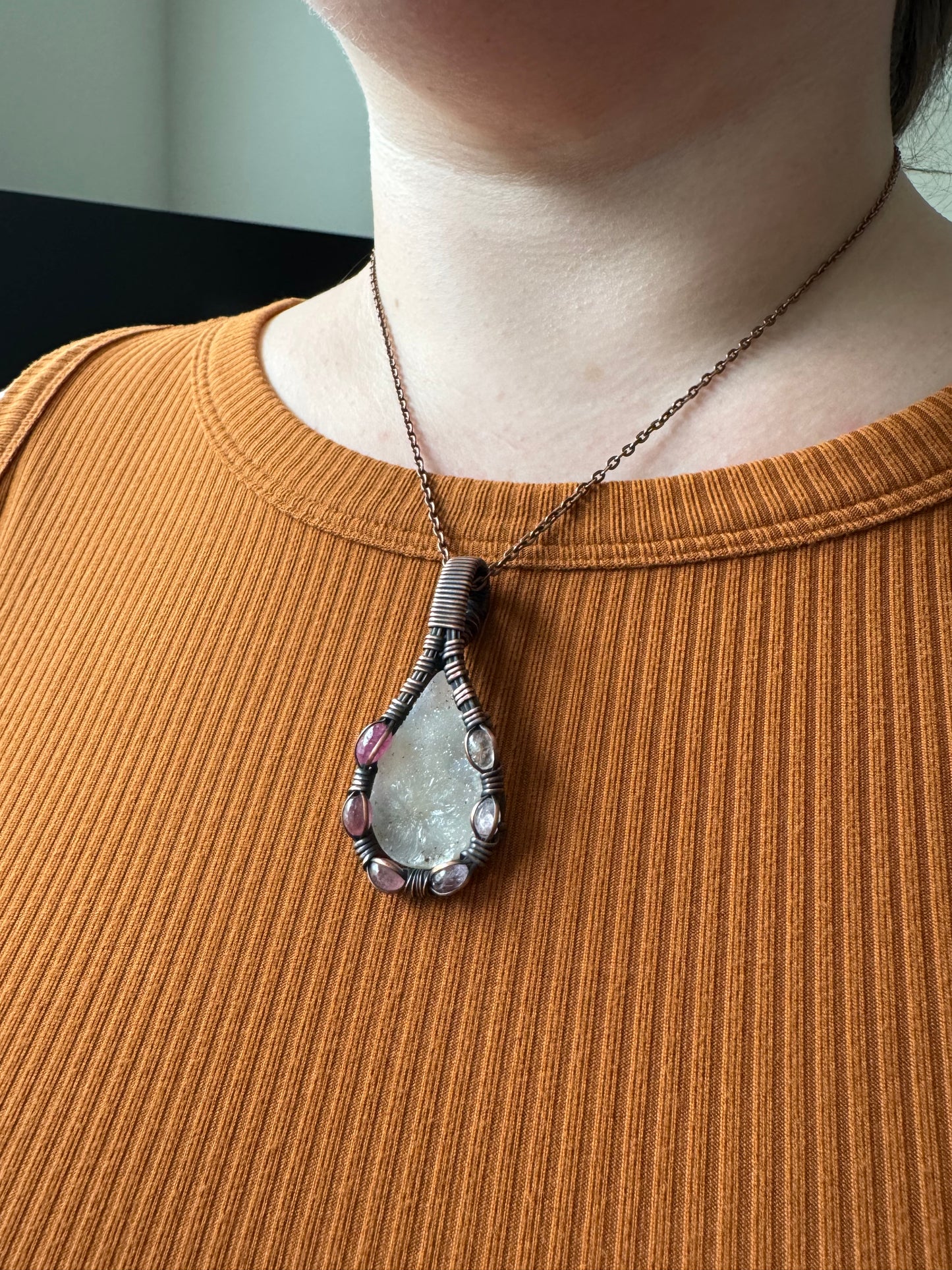 Frozen Embers || Crystal Druzy & Tourmaline Pendant