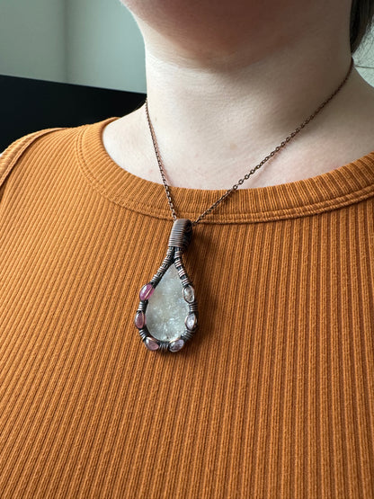Frozen Embers || Crystal Druzy & Tourmaline Pendant