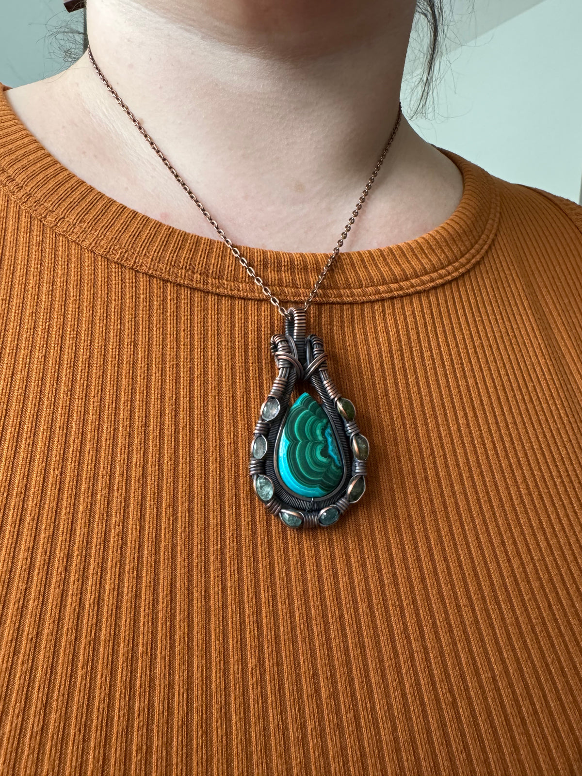 Verdant Current || Malachite Chrysocolla & Tourmaline Pendant