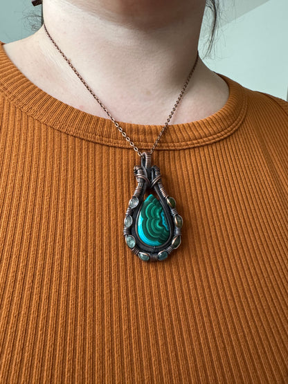 Verdant Current || Malachite Chrysocolla & Tourmaline Pendant