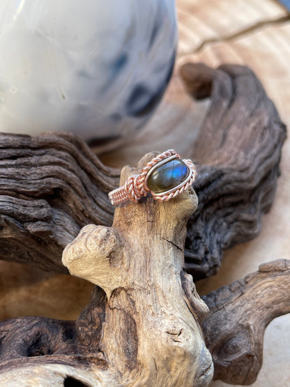 Size 7 | Labradorite & Rose Gold Dipped Copper Ring